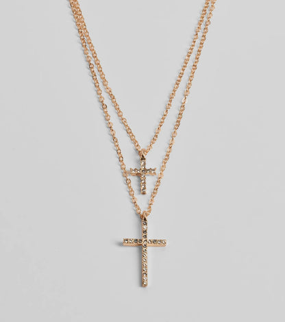 Chic Rhinestone Cross Charm Layered Necklace