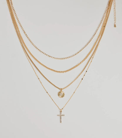 Sleek Bliss Layered Cross Charm Necklace