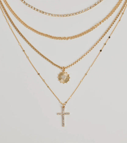 Sleek Bliss Layered Cross Charm Necklace