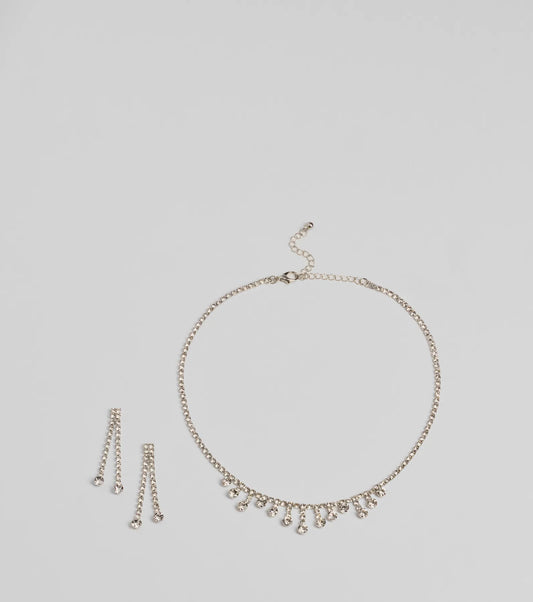Gorgeously Glam Rhinestone Necklace And Earrings Set