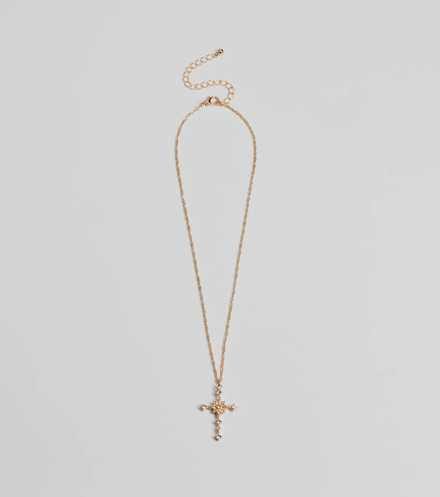 Dainty Glam Rhinestone Cross Pendant Necklace