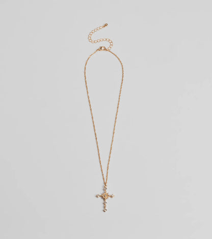 Dainty Glam Rhinestone Cross Pendant Necklace