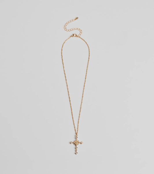 Dainty Glam Rhinestone Cross Pendant Necklace
