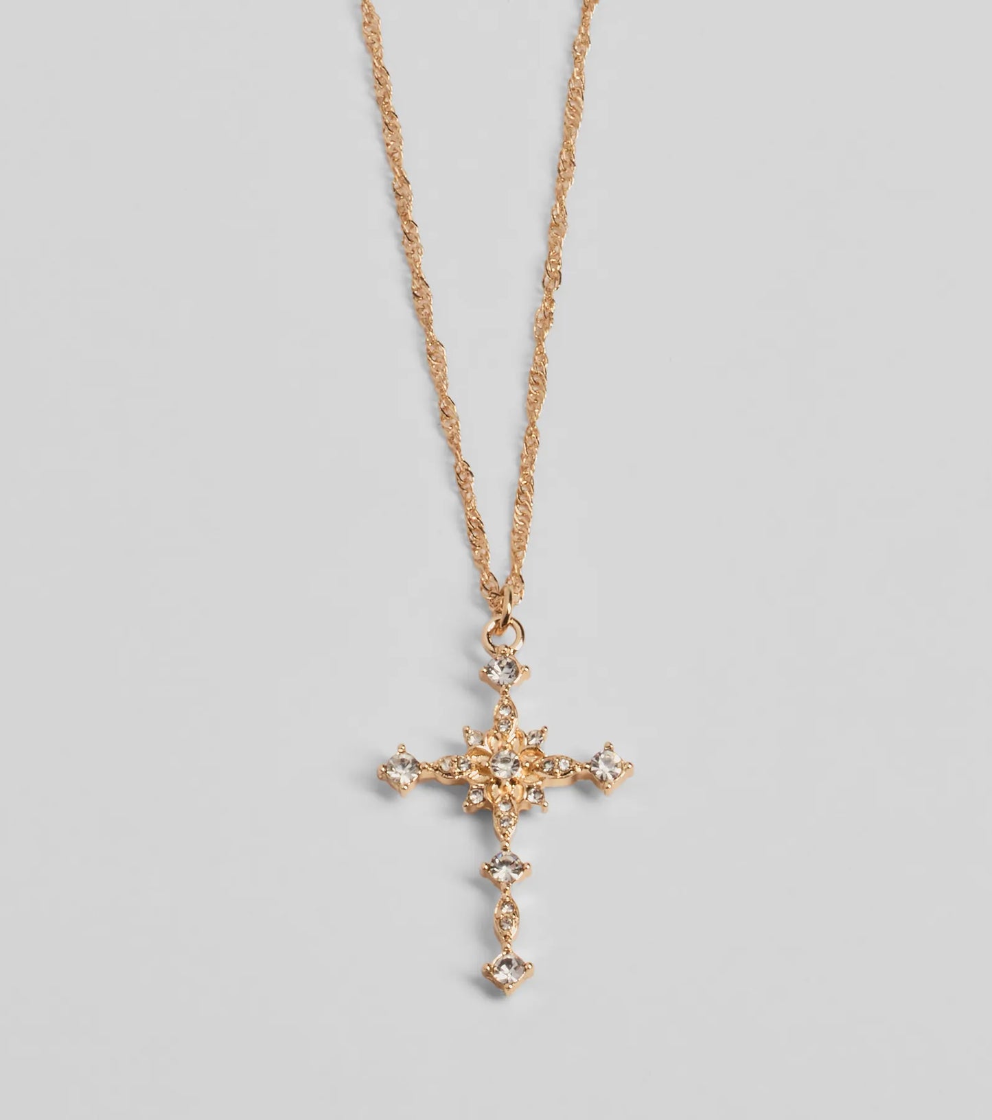 Dainty Glam Rhinestone Cross Pendant Necklace