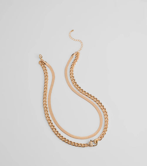 Sweet And Edgy Heart Layered Chain Necklace