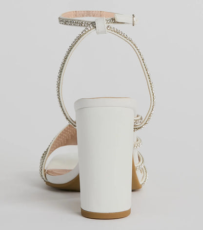 Ready To Party Rhinestone Strappy Metallic Block Heels