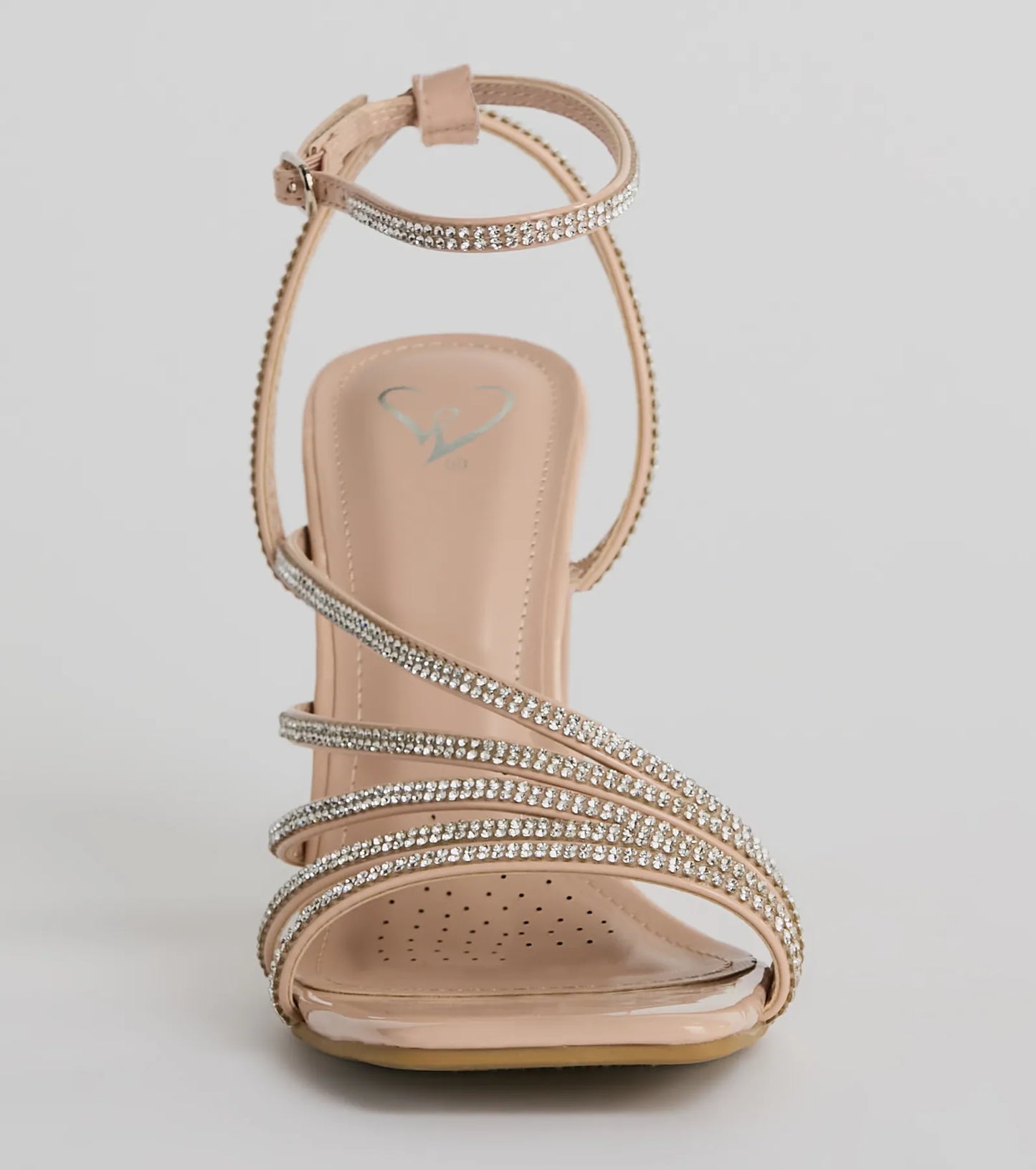 Ready To Party Rhinestone Strappy Metallic Block Heels
