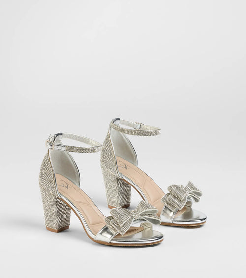Endless Glam Rhinestone Bow Block Heels
