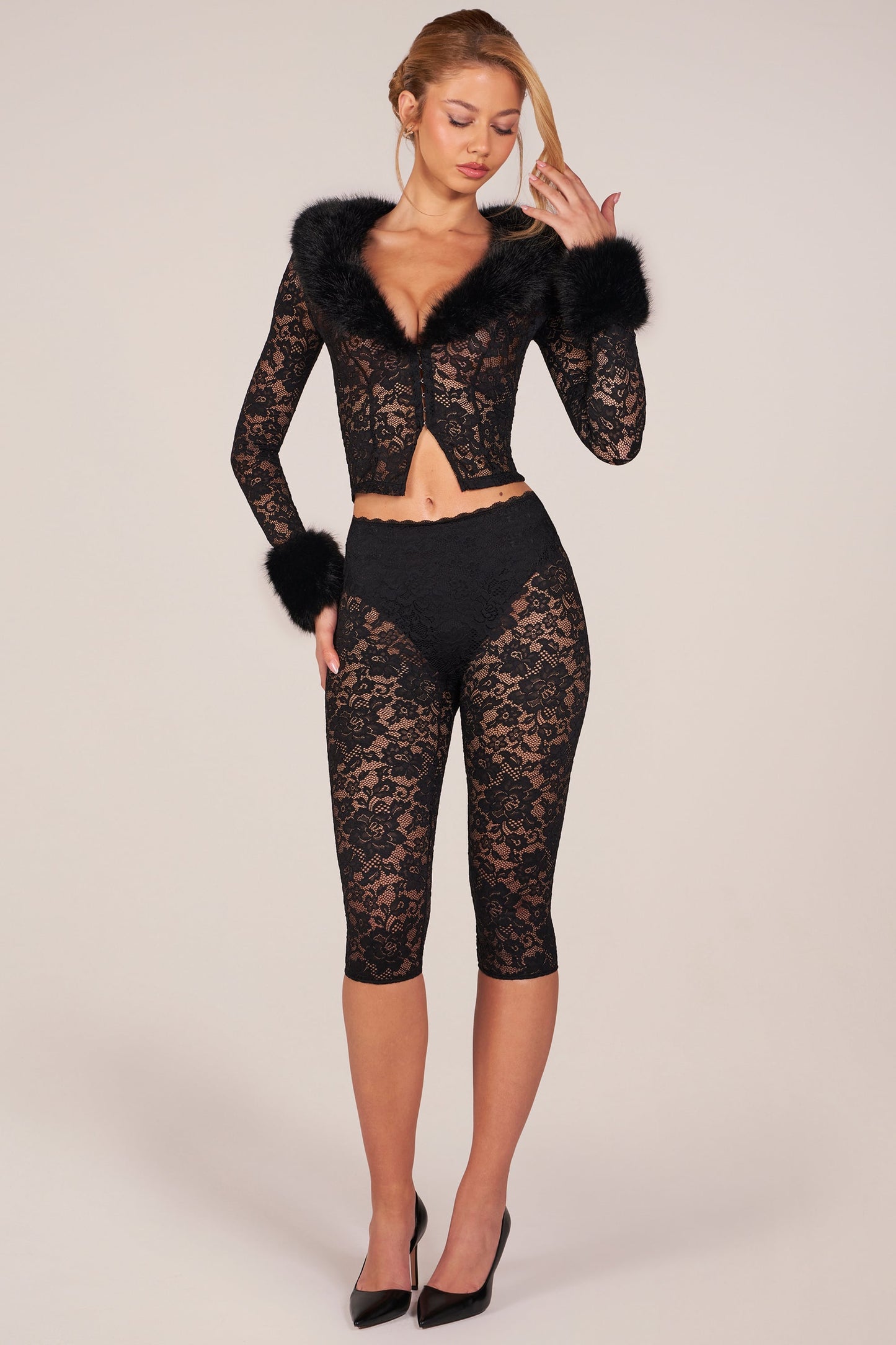 Laced Capri Trousers in Black