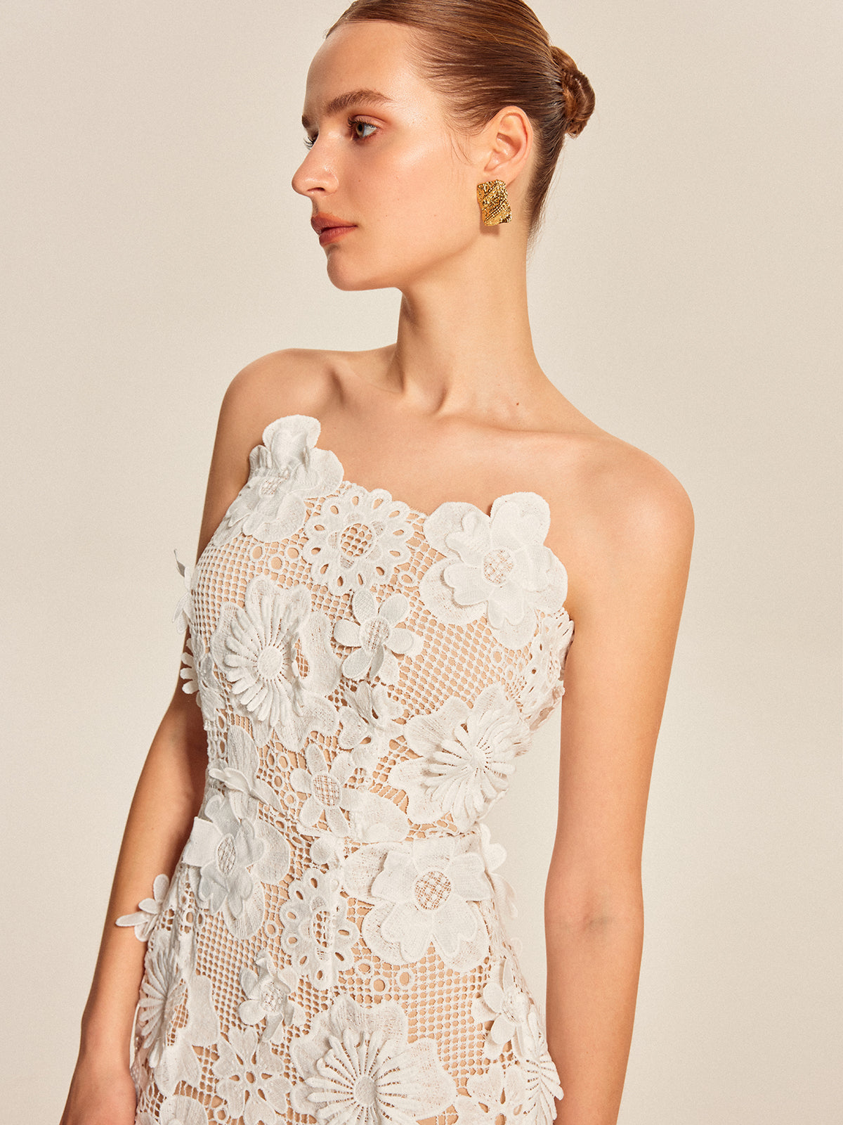 Strapless 3D Floral Lace Mini Dress with Removable Straps