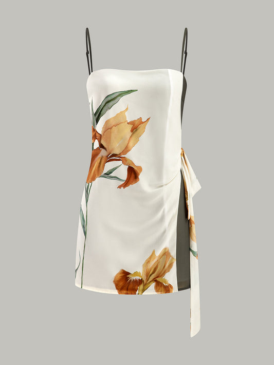 Floral Print Side Tie Cami Dress