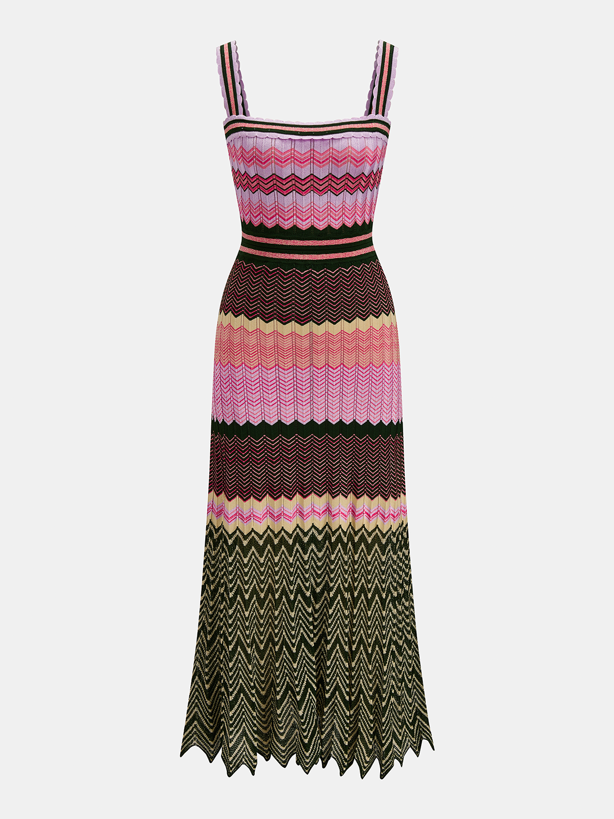 Square Neck Colorful Chevron Knit Midi Dress