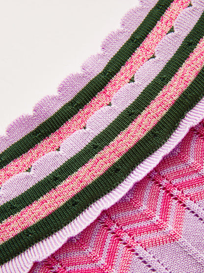 Square Neck Colorful Chevron Knit Midi Dress