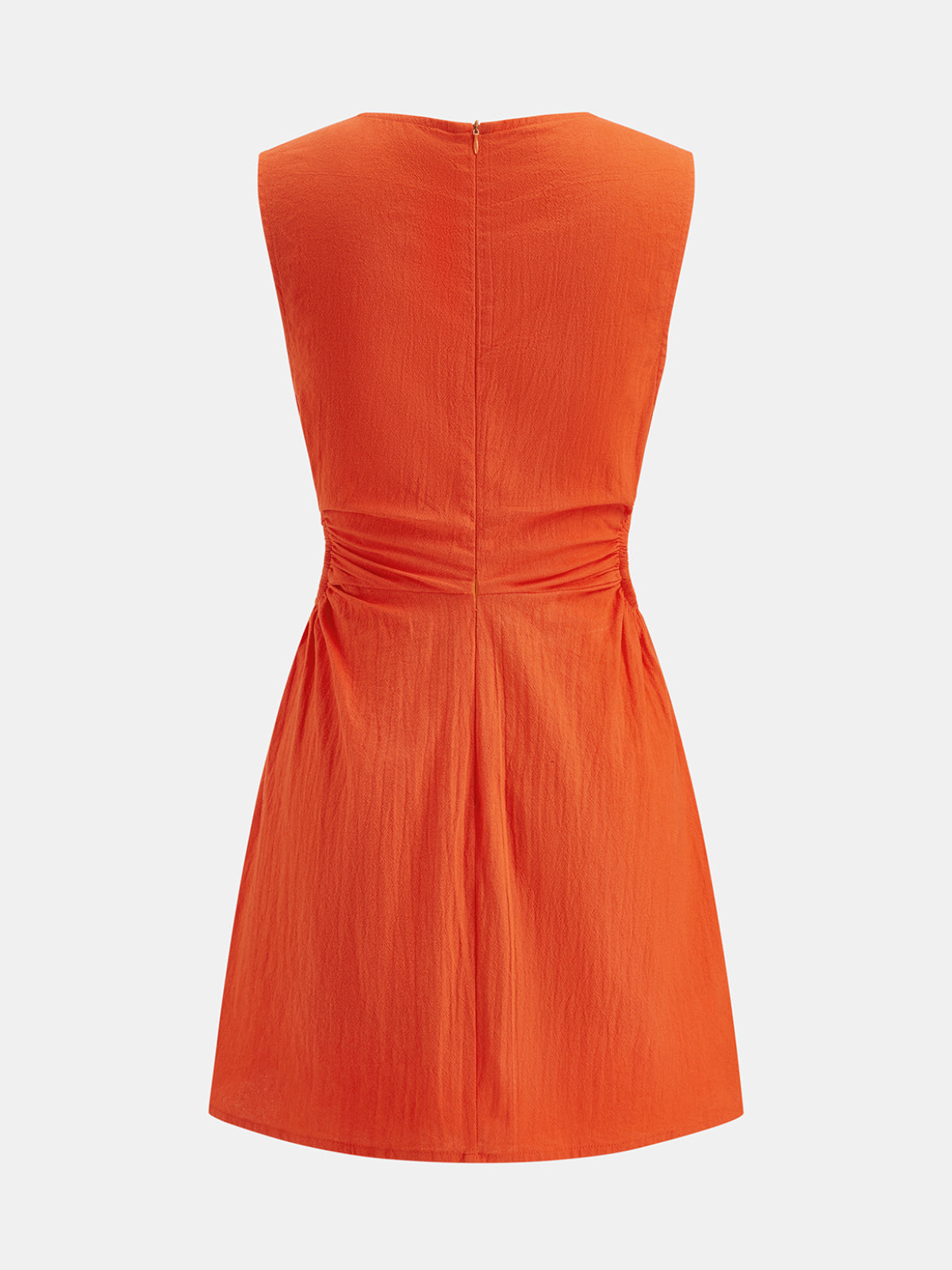 Side Cutout Ruched Sleeveless Cotton Mini Dress