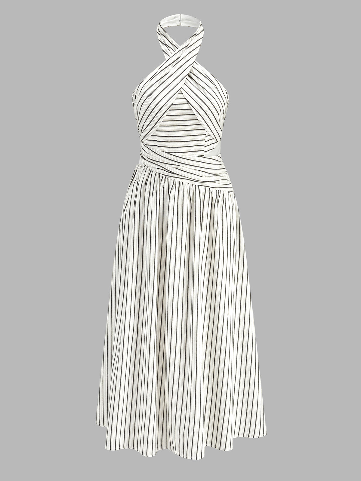 Crisscross Halter Striped Cotton Maxi Dress