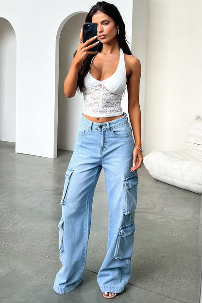Abigail Lace Halter Top - White