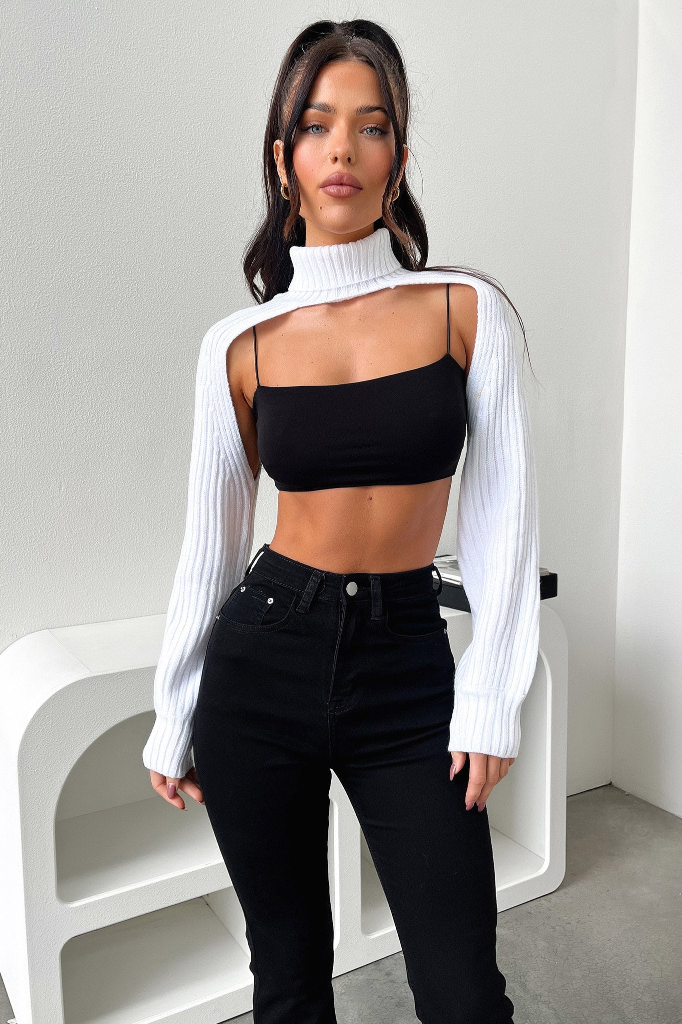 Evie Turtleneck Shrug - White